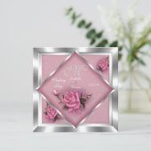 Elegant Wedding Pink Rose Silver Bouquet Kaart (Staand voorkant)