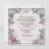 Elegant Wedding Pink Rose Silver White Kaart (Achterkant)