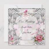 Elegant Wedding Pink Rose Silver White Kaart (Voorkant)