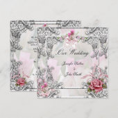Elegant Wedding Pink Rose Silver White Kaart (Voorkant / Achterkant)