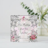 Elegant Wedding Pink Rose Silver White Kaart (Staand voorkant)