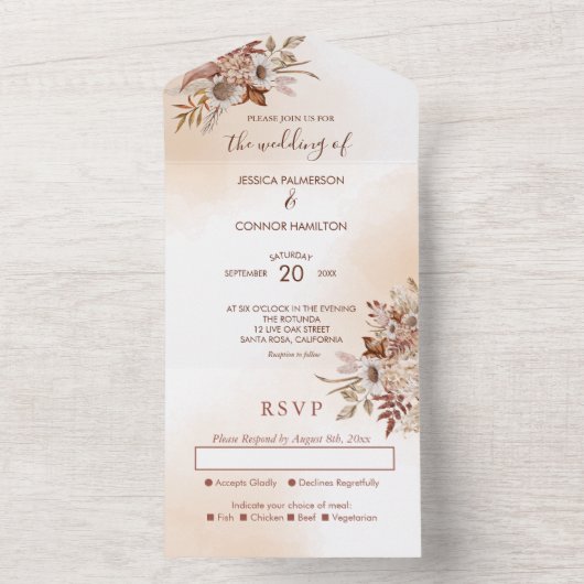 Elegant Wedding Pink tones Herfst Rustic All In One Uitnodiging (Binnen)