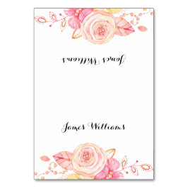 Elegant Wedding Place Cards Flowers and Pearls Kaart