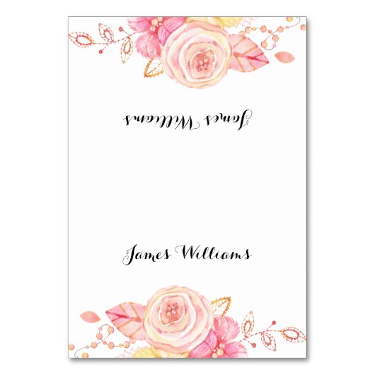 Elegant Wedding Place Cards Flowers and Pearls Kaart (Voorkant)
