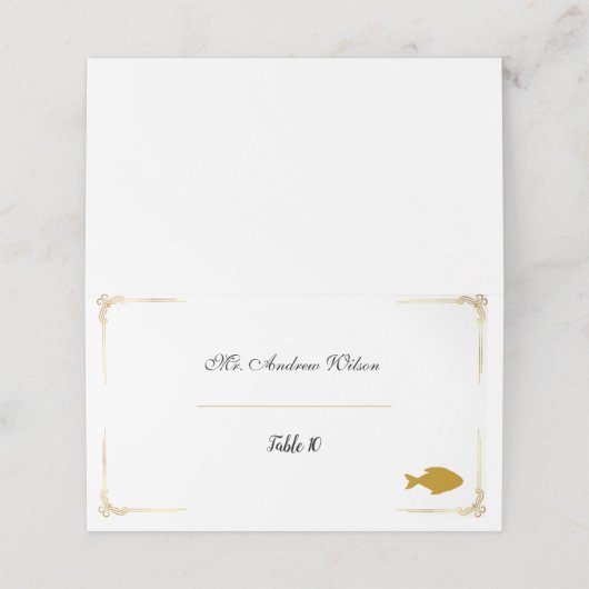 Elegant Wedding Place Cards with Meal Icons Plaatskaartje (Buitenkant ongevouwen)
