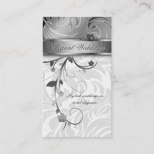 Elegant Wedding Planner Floral Leaf Silver Visitekaartje (Voorkant)