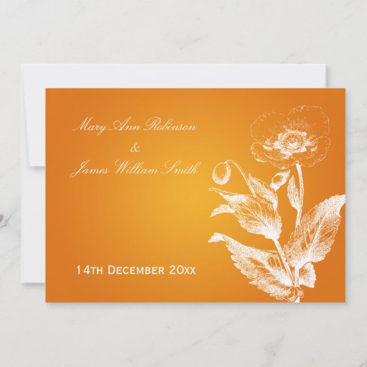 Elegant Wedding Poppy Sinaasappel Kaart (Achterkant)
