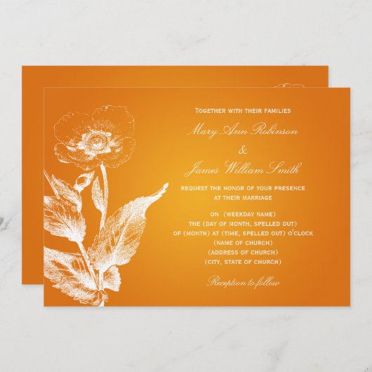 Elegant Wedding Poppy Sinaasappel Kaart (Voorkant / Achterkant)