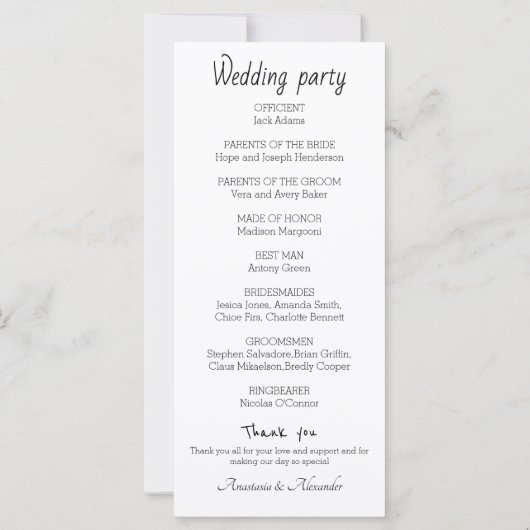 Elegant Wedding Program. (Achterkant)