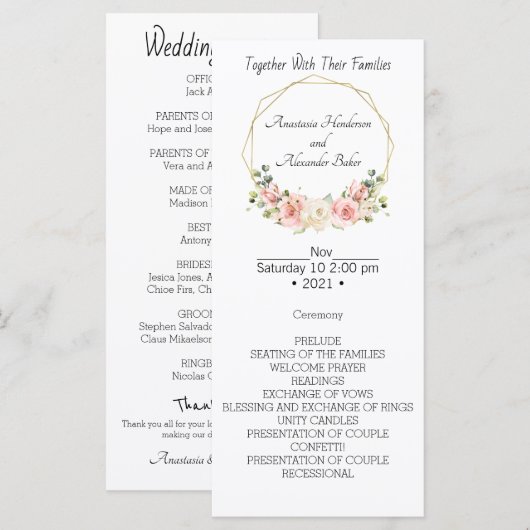 Elegant Wedding Program. (Voorkant / Achterkant)