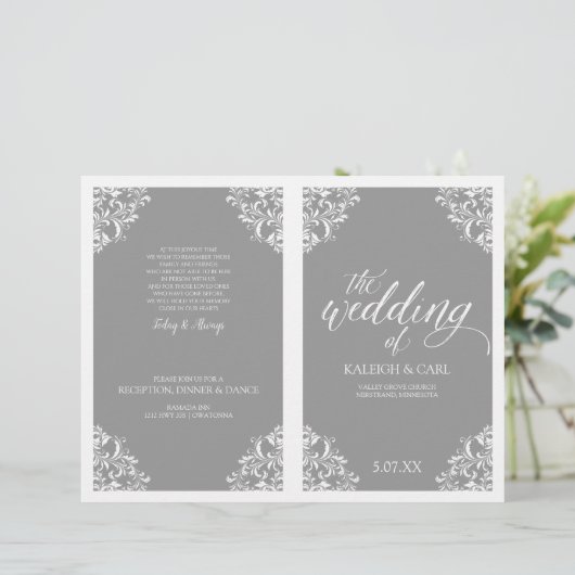 Elegant Wedding Program Booklet - Nadine (grijs) (Staand voorkant)