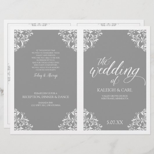 Elegant Wedding Program Booklet - Nadine (grijs) (Voorkant / Achterkant)