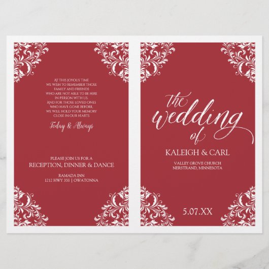 Elegant Wedding Program Booklet - Nadine (rood) (Voorkant)