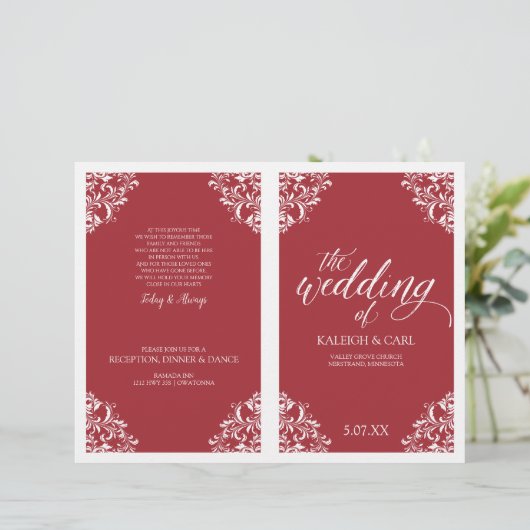 Elegant Wedding Program Booklet - Nadine (rood) (Staand voorkant)