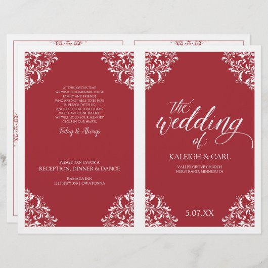 Elegant Wedding Program Booklet - Nadine (rood) (Voorkant / Achterkant)