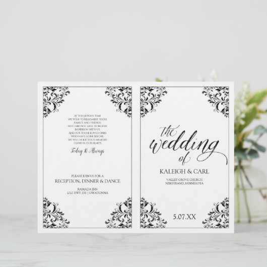 Elegant Wedding Program Booklet - Nadine (zwart) (Staand voorkant)