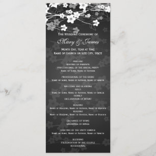 Elegant Wedding Program Cherry Blossom Black Programmakaart