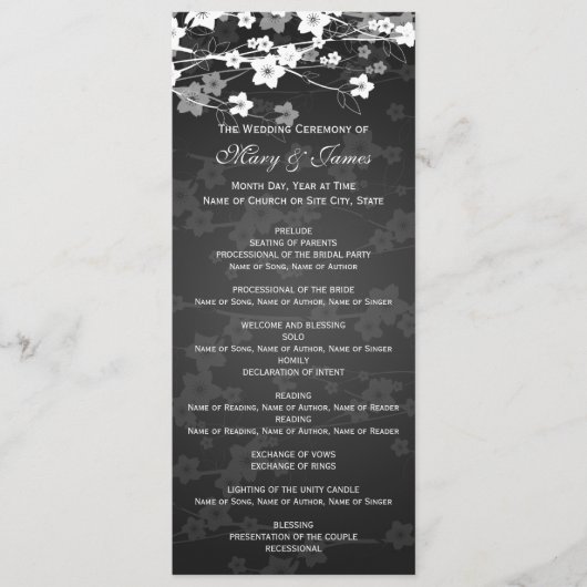 Elegant Wedding Program Cherry Blossom Black Programmakaart (Voorkant)