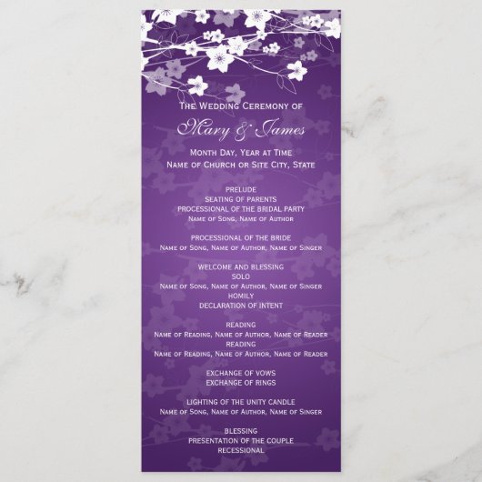 Elegant Wedding Program Cherry Blossom Paars Programmakaart (Voorkant)