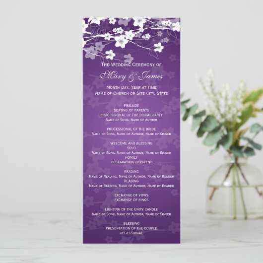 Elegant Wedding Program Cherry Blossom Paars Programmakaart (Staand voorkant)