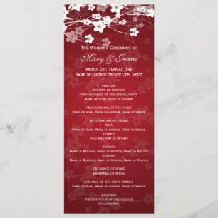 Elegant Wedding Program Cherry Blossom Red Programmakaart