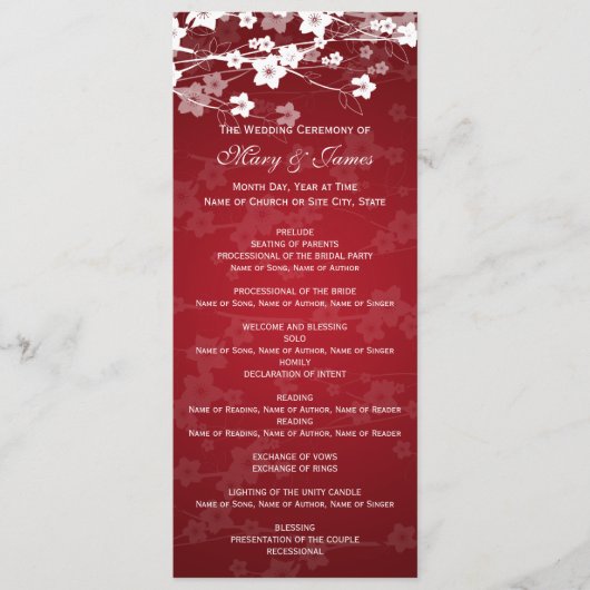 Elegant Wedding Program Cherry Blossom Red Programmakaart (Voorkant)
