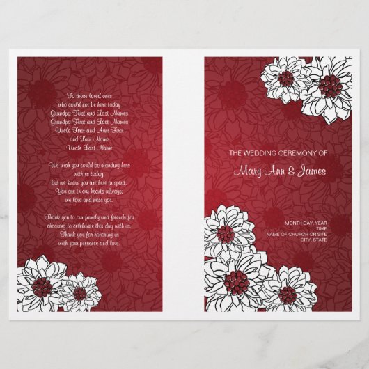 Elegant Wedding Program Dahlia Floral Red (Voorkant)