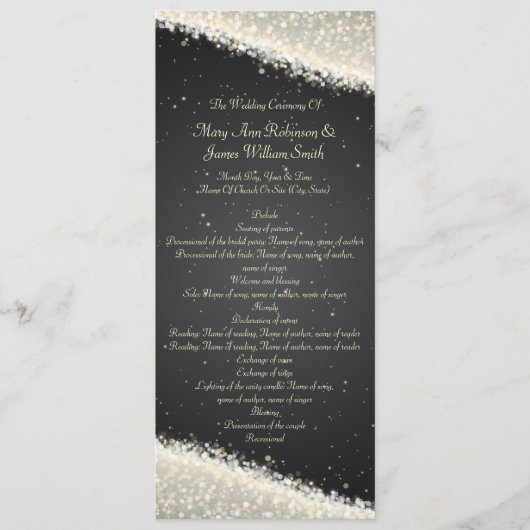Elegant Wedding Program Dazzling Sparkles Black Programmakaart (Voorkant)