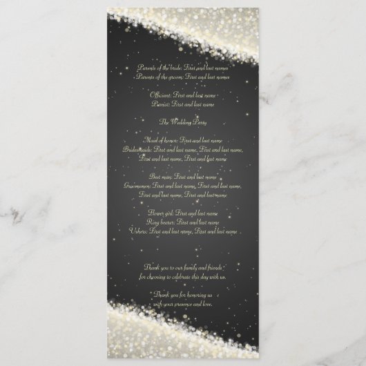 Elegant Wedding Program Dazzling Sparkles Black Programmakaart (Achterkant)