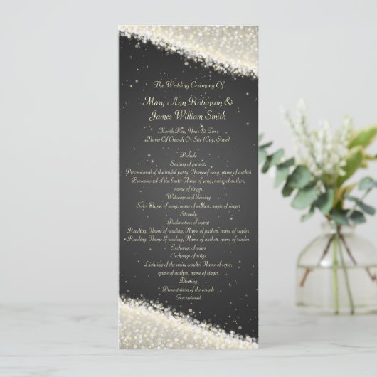 Elegant Wedding Program Dazzling Sparkles Black Programmakaart (Staand voorkant)