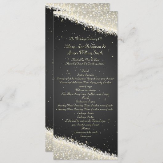 Elegant Wedding Program Dazzling Sparkles Black Programmakaart (Voorkant / Achterkant)