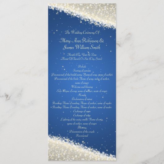 Elegant Wedding Program Dazzling Sparkles Blue Programmakaart (Voorkant)