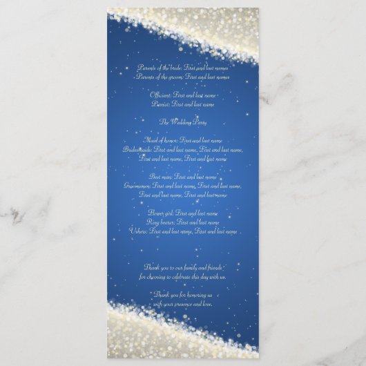 Elegant Wedding Program Dazzling Sparkles Blue Programmakaart (Achterkant)