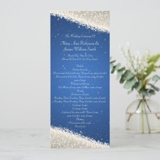 Elegant Wedding Program Dazzling Sparkles Blue Programmakaart (Staand voorkant)