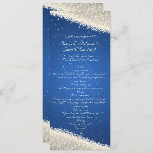 Elegant Wedding Program Dazzling Sparkles Blue Programmakaart (Voorkant / Achterkant)