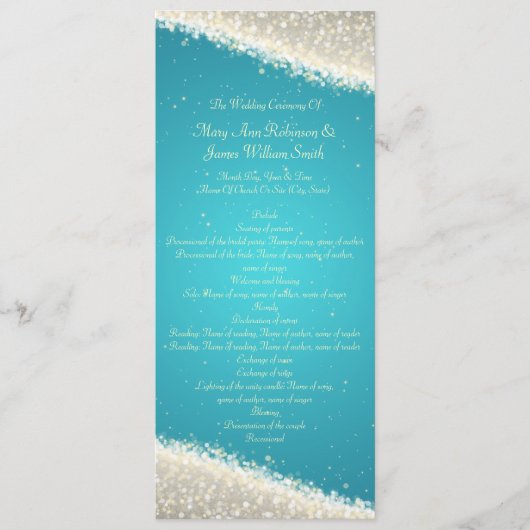 Elegant Wedding Program Dazzling Sparkles Turquois Programmakaart (Voorkant)