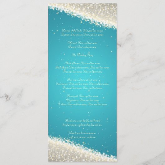 Elegant Wedding Program Dazzling Sparkles Turquois Programmakaart (Achterkant)