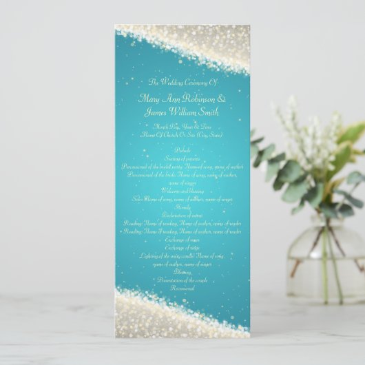 Elegant Wedding Program Dazzling Sparkles Turquois Programmakaart (Staand voorkant)
