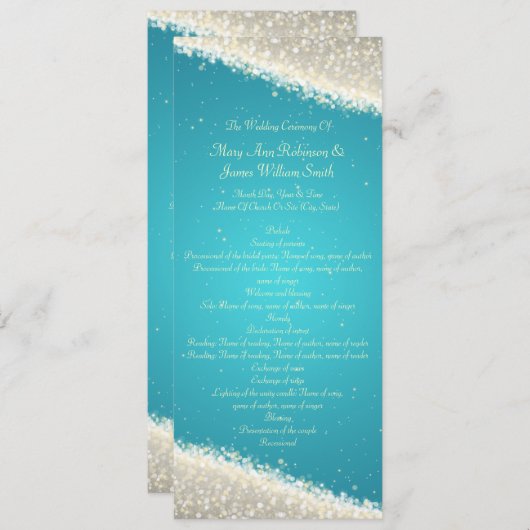 Elegant Wedding Program Dazzling Sparkles Turquois Programmakaart (Voorkant / Achterkant)