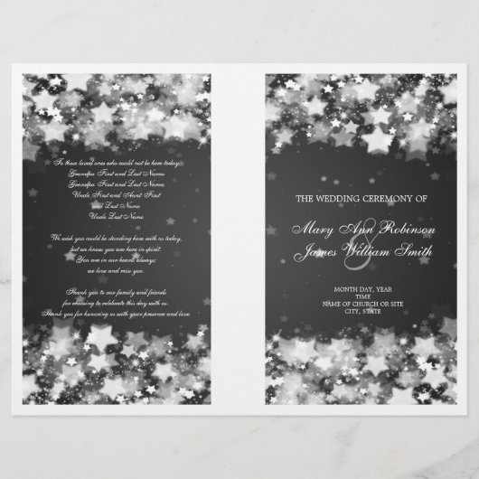 Elegant Wedding Program Dazzling Stars Black (Voorkant)