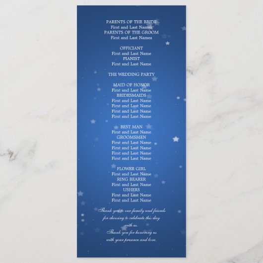 Elegant Wedding Program Dazzling Stars Blue Programmakaart (Achterkant)