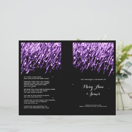 Elegant Wedding Program Falling Stars Paars (Staand voorkant)