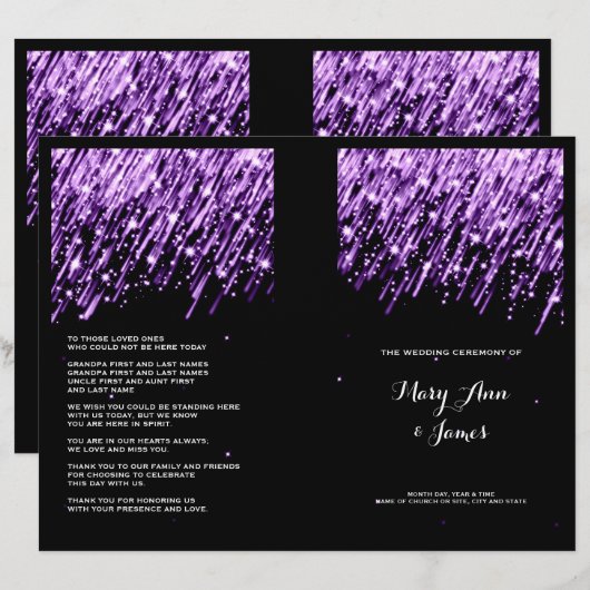Elegant Wedding Program Falling Stars Paars (Voorkant / Achterkant)