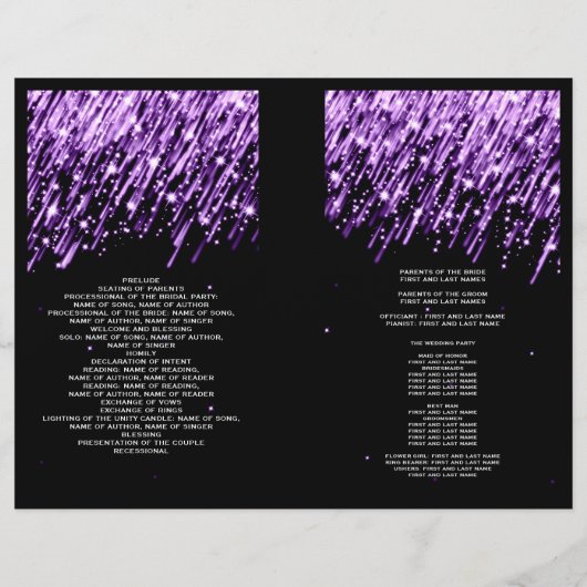 Elegant Wedding Program Falling Stars Paars (Achterkant)