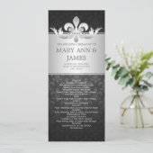 Elegant Wedding Program Fleur De Lis Black Programmakaart (Staand voorkant)