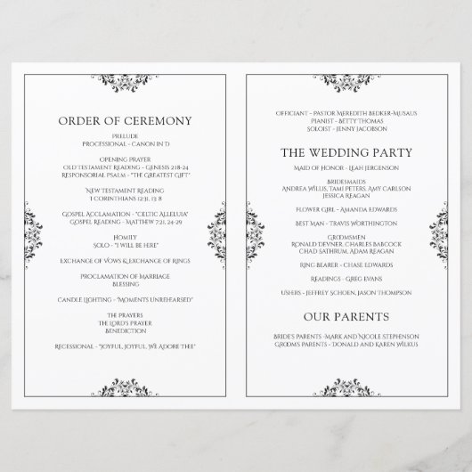 Elegant Wedding Program - Foldover Booklet - Black (Achterkant)
