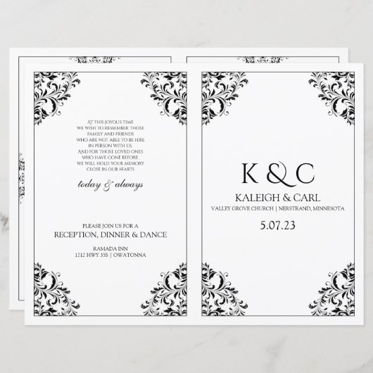 Elegant Wedding Program - Foldover Booklet - Black (Voorkant / Achterkant)