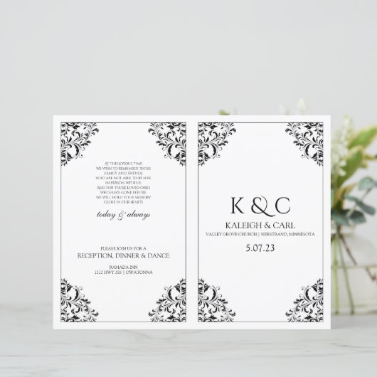 Elegant Wedding Program - Foldover Booklet - Black (Staand voorkant)