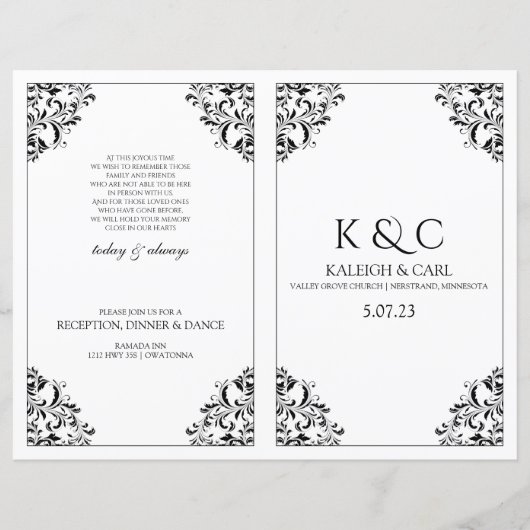Elegant Wedding Program - Foldover Booklet - Black (Voorkant)