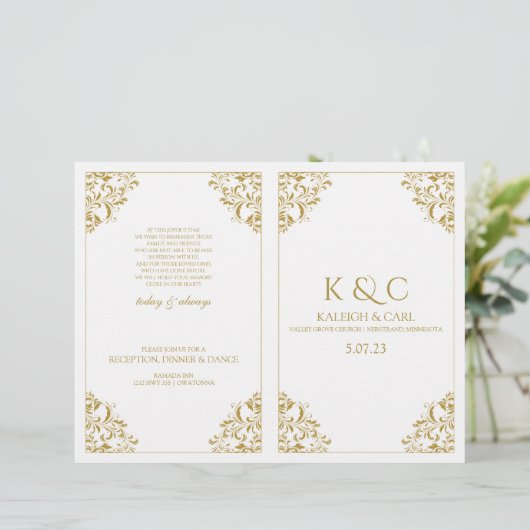 Elegant Wedding Program - Foldover Booklet (Gold) (Staand voorkant)